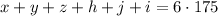 x+y+z+h+j+i=6\cdot 175