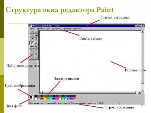 Перечислите основные составные части среды редактора paint?