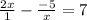 \frac{2x}{1} - \frac{-5}{x} =7