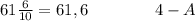 61\frac{6}{10}=61,6\qquad \qquad 4-A