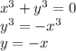 x^3+y^3=0 \\ y^3=-x^3 \\ y=-x