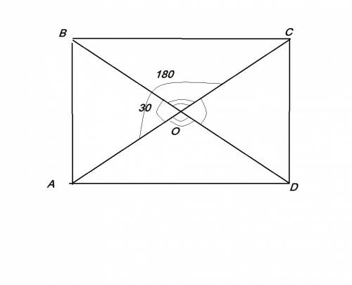 Диагонали прямоугольника abcd пересекаются в точке o. найдите угол между диагоналями,если ∠abo=30°.