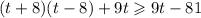 (t+8)(t-8) + 9t\geqslant9t-81