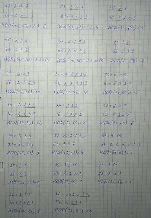 Нод 42; 60, 63; 81, 35; 60, 50; 70 36; 90 21; 98 42; 56 32; 48 75; 90 24; 16 24; 36 42; 60 45; 81 72