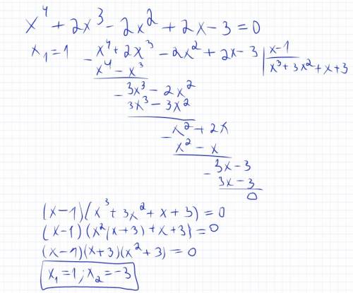 Найти корни многочлена х4+2х3-2х2+2х-3