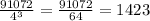 \frac{91072}{4^3} = \frac{91072}{64} =1423