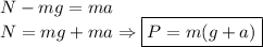 N-mg=ma \\ N=mg+ma \Rightarrow \boxed{P=m(g+a)}