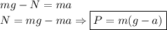 mg-N=ma \\ N=mg-ma \Rightarrow \boxed{P=m(g-a)}