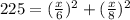 225=(\frac{x}{6})^{2}+(\frac{x}{8})^{2}