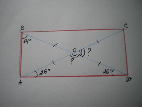 Диагонали прямоугольника abcd пересекаются в точке o. угол abd = 64. найдите угол cod и aod.