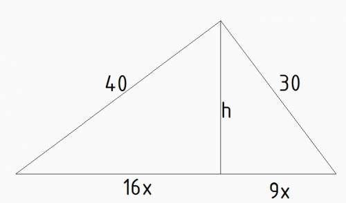Из точки к плоскости проведены наклонные 30 и 40 см. их проекции относятся как 9: 16. найти расстоян