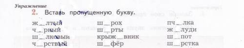 2. вставь пропущенную букву. ж_лтый ш_рох пч_лка ч_рный ш_рты ж_луди ш_лковый крыж_вник ш_пот ч_рств