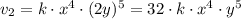 v_{2} = k \cdot x^{4} \cdot (2y)^{5} = 32 \cdot k \cdot x^{4} \cdot y^{5}