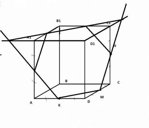 ответ должен получить 6 в кубеавсda1b1c1d1через точки n, mиkпроходит сечение. определите число сторо