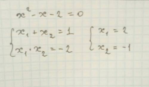 Уравнение х(в квадрате)-х-2=0 решить по теореме виета