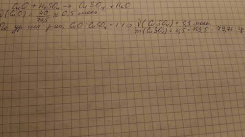 Сколько граммов сульфата меди образуется при растворении 40 г оксида меди в растворе серной кислоты