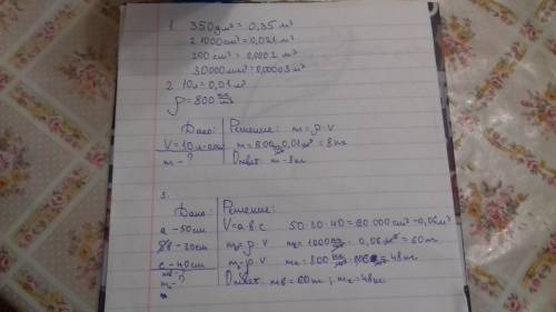 1. выразите в кубических метрах следующие объемы 350 дм3 , 21000 см3, 200 см3 , 30000 мм3. 2. опреде