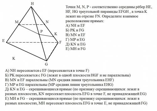 Точки m, n,p - соответственно середины ребер he, hf, hg треугольной пирамиды efgh , а точка k лежит