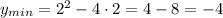 y_{min}=2^2-4\cdot 2=4-8=-4