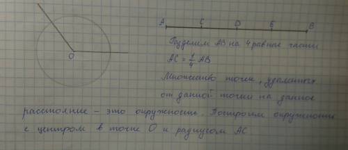 (с рисунком) дан неразвернутый угол и отрезок. постойте все точки,удаленные от вершины угла на расст