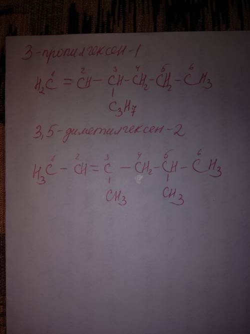 Составить структурную ! 1) 3-пропилгексен-1 2) 3,5-диметилгексен-2