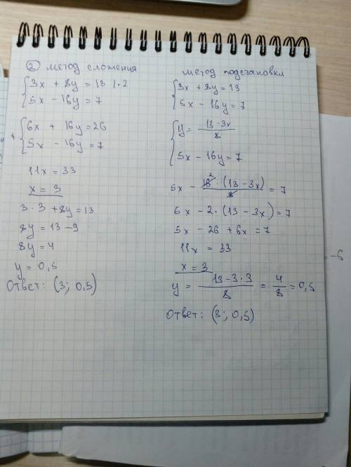 Решите систему уравнений 3(х+у)=6 6+5(х-у)=8х-2у решить двумя методом подстановки и сложения 3х+8у=1