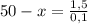 50-x= \frac{1,5}{0,1}