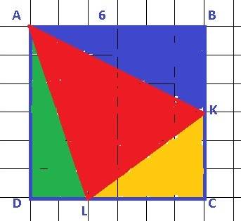 Вквадрате abcd: ав = 6 см, к – середина стороны вс, а l – точка на стороне cd, причём cl = 2ld. найд