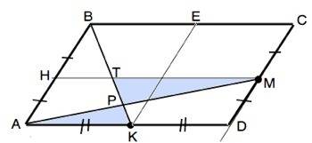 Впараллелограмме abcd точки м и к — середины сторон cd и ad соответственно, р — точка пересечения от