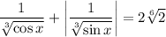 \dfrac1{\sqrt[3]{\cos x}}+\left|\dfrac1{\sqrt[3]{\sin x}}\right|=2\sqrt[6]2