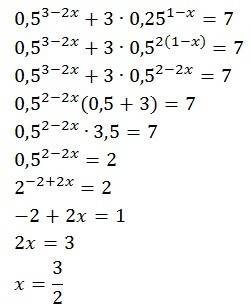 0,5 в степени 3-2x+3*0,25 в степени 1-x=7