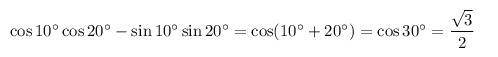 Выражение и вычеслить cos10° ×cos20°-sin10°×sin20°​