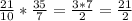 \frac{21}{10} * \frac{35}{7} = \frac{3*7}{2} = \frac{21}{2}