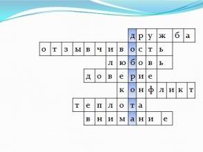 Составьте кроссворд ключевое слово ''совесть'' с характером человека например добро вежливость и тд