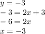 y=-3\\-3 = 2x +3\\-6 = 2x\\x = -3