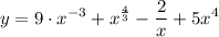 \displaystyle y=9 \cdot x^{-3}+x^{ \frac{4}{3}}- \frac{2}{x} +5x^4