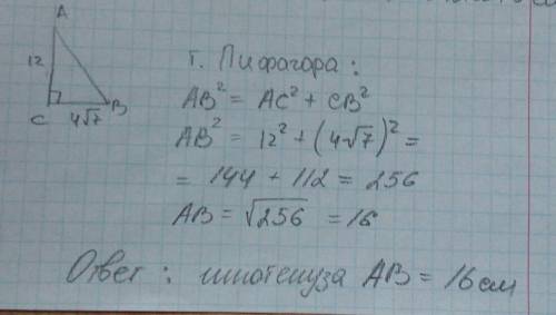 114. найдите гипотенузу прямоугольного треугольника, если катеты равны 12 см и