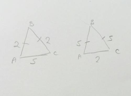 Две стороны равнобедренного треугольника равны 5 и 2. найдите третью сторону этого треугольника.