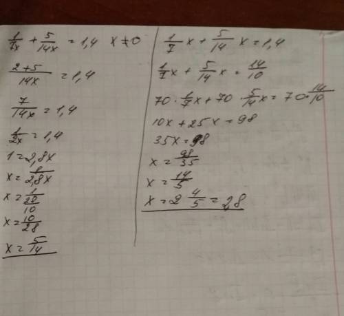 Маленько а 75 : решите уравнение: a)1/7x+5/14x=1,4