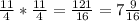 \frac{11}{4} * \frac{11}{4} = \frac{121}{16} =7 \frac{9}{16}