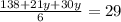 \frac{138+21y+30y}{6} =29