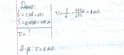 За хвилину тіло пройшло шлях 0,48км. визначте швидкість тіла