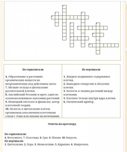 Кроссворд по биологии на тему растительная клетка