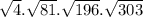 \sqrt{4} . \sqrt{81} . \sqrt{196} . \sqrt{303}