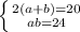 \left \{ {{2(a+b)=20} \atop {ab=24}} \right.