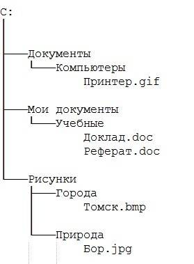 Постройте дерево каталогов с: \рисунки\города\томск.bmp c: \рисунки\природа\бор.jpg с: \документы\ко