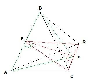Вправильном тетраэдре abcd середины сторон ab и cd обозначены через e и f.докажите что ef перпендику