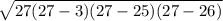 \sqrt{27(27 - 3)(27 - 25)(27 - 26)}