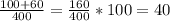 \frac{100+60}{400} = \frac{160}{400} *100 = 40%&#10;