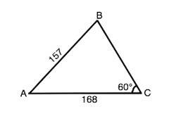 Решить. даны в=168,с=157,угол с=60°.найдите третью сторону